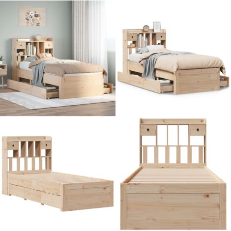 Giroletto con Libreria senza Materasso 75x190 cm in Legno Pino - Letto con cassetto - Letto con base a doghe