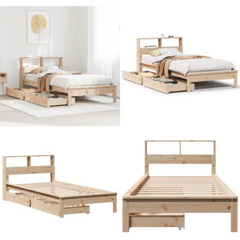 Giroletto con Libreria senza Materasso 75x190 cm in Legno Pino - Letto con cassetto - Letto con piedini
