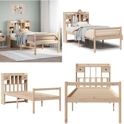 Giroletto con Libreria senza Materasso 75x190 cm in Legno Pino - Letto con testiera - Letto con base a doghe