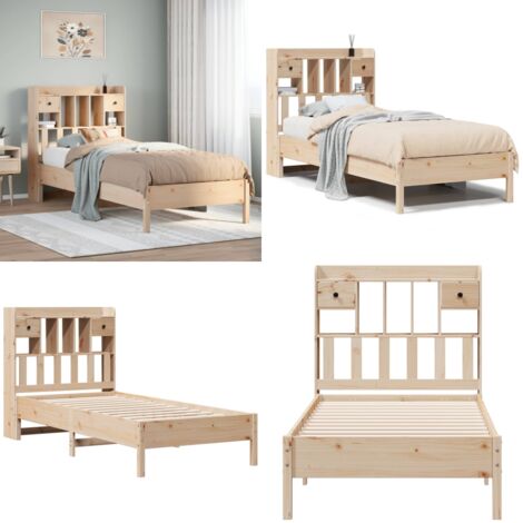 Giroletto con Libreria senza Materasso 75x190 cm in Legno Pino - Letto con testiera - Letto con cassetti