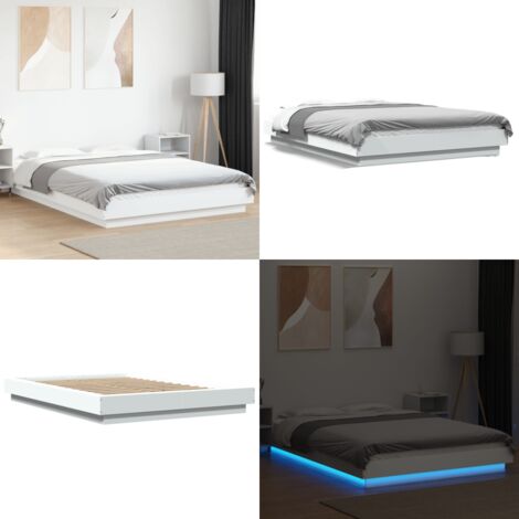 Giroletto con Luci LED Bianco 140x200 cm in Legno Multistrato - Letto con luci RGB - Letto in legno multistrato