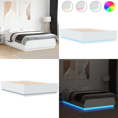 Giroletto con Luci LED Bianco 150x200 cm in Legno Multistrato - Letto con luci RGB - Letto in legno multistrato
