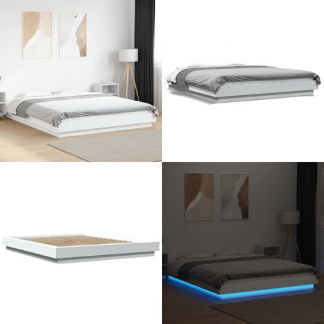 Giroletto con Luci LED Bianco 150x200 cm in Legno Multistrato - Letto con luci RGB - Letto in legno multistrato