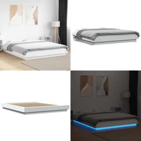 Giroletto con Luci LED Bianco 160x200 cm in Legno Multistrato - Letto con luci RGB - Letto in legno multistrato