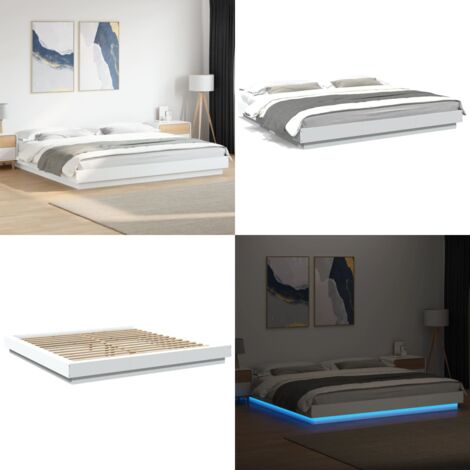 Giroletto con Luci LED Bianco 180x200 cm in Legno Multistrato - Letto con luci RGB - Letto in legno multistrato