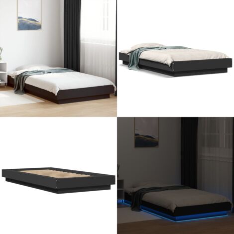 Giroletto con Luci LED Nero 90x200 cm in Legno Multistrato - Letto con luci RGB - Letto in legno multistrato