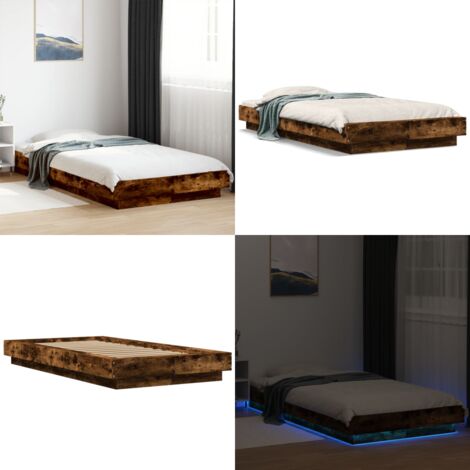 Giroletto con Luci LED Rovere Fumo 90x200 cm Legno Multistrato - Letto con luci RGB - Letto in legno multistrato