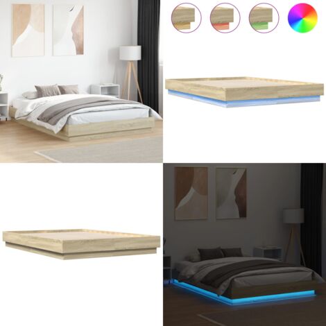 Giroletto con Luci LED Rovere Sonoma 120x200 cm - Letto con luci RGB - Letto in legno