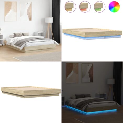 Giroletto con Luci LED Rovere Sonoma 135x190 cm - Letto con luci RGB - Letto in legno