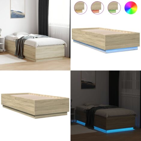 Giroletto con Luci LED Rovere Sonoma 90x200cm Legno Multistrato - Letto con luci RGB - Letto in legno multistrato