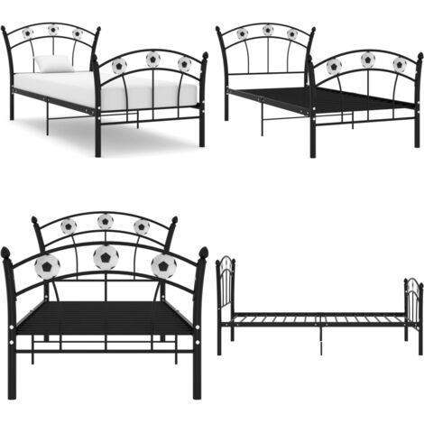 Giroletto con Motivo Calcio in Metallo Nero 90x200 cm - Letto singolo - Letto calcio