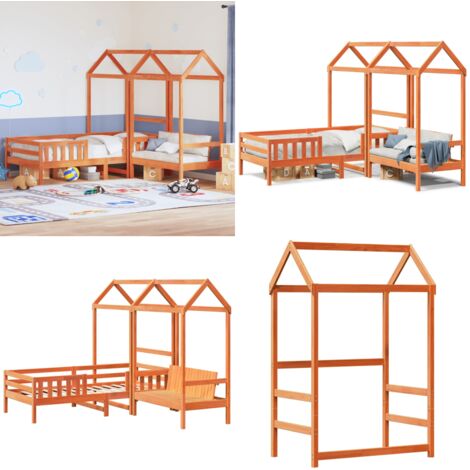 Giroletto con Panca e Tetto Marrone Cera 75x190cm Massello Pino - Panca con tetto - Letto per bambini