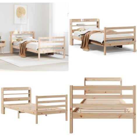 Giroletto con Testiera 100x200 cm Legno Massello di Pino - Testiera autoportante - Letto con ripiani