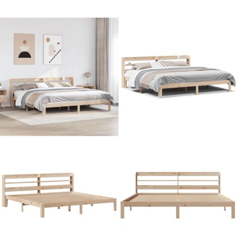 Giroletto con Testiera 200x200 cm in Legno Massello di Pino - Testiera autoportante - Letto con ripiani