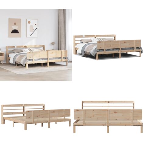 Giroletto con Testiera 200x200 cm in Legno Massello di Pino - Testiera autoportante - Letto con testiera