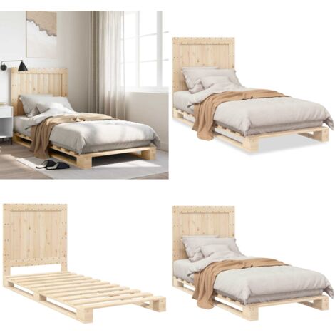 Giroletto con Testiera 90x200 cm in Legno Massello di Pino - Letto con testata in legno - Letto in pino