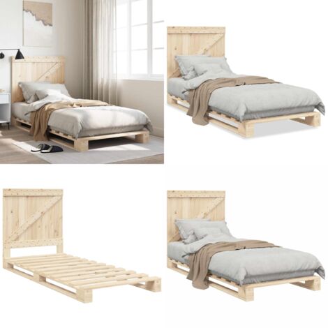 Giroletto con Testiera 90x200 cm in Legno Massello di Pino - Letto con testata in legno - Letto in pino