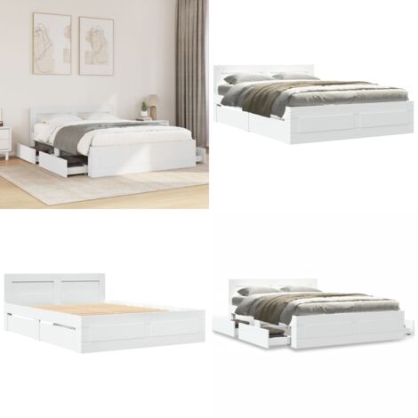 Giroletto con Testiera Bianco 120x190 cm in Legno Multistrato - Letto con testiera - Letto con cassetti