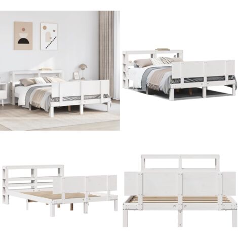 Giroletto con Testiera Bianco 120x190 cm Legno Massello di Pino - Testiera letto - Letto con testiera autoportante