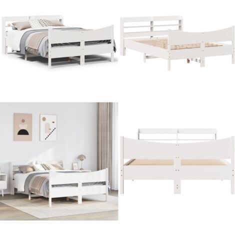 Giroletto con Testiera Bianco 160x200 cm Legno Massello di Pino - Letto con testiera - Testiera autoportante