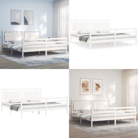 Giroletto con Testiera Bianco 200x200 cm in Legno Massello - Letto con testiera - Letto in pino