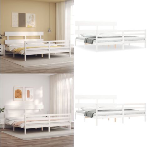 Giroletto con Testiera Bianco 200x200 cm in Legno Massello - Letto con testiera - Letto in pino