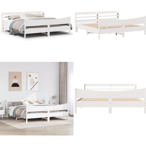 Giroletto con Testiera Bianco 200x200 cm Legno Massello di Pino - Letto con testiera - Testiera autoportante