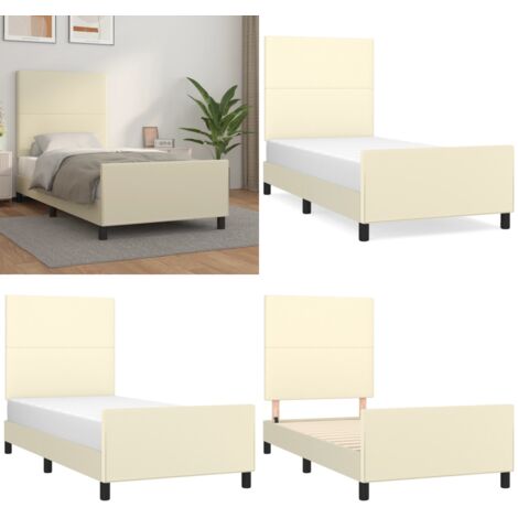 Giroletto con Testiera Crema 100x200 cm in Similpelle - Testiera letto - Letto con testiera