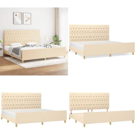 Giroletto con Testiera Crema 200x200 cm in Tessuto - Testiera per letto - Letto con testiera