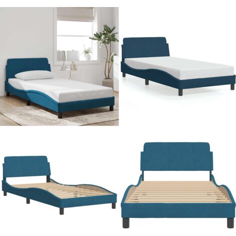 Giroletto con Testiera Dover Blu 100x200 cm in Velluto - Letto con testiera - Letto in velluto