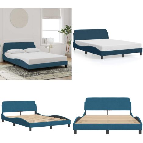 Giroletto con Testiera Dover Blu 140x190 cm in Velluto - Letto con testiera - Letto in velluto