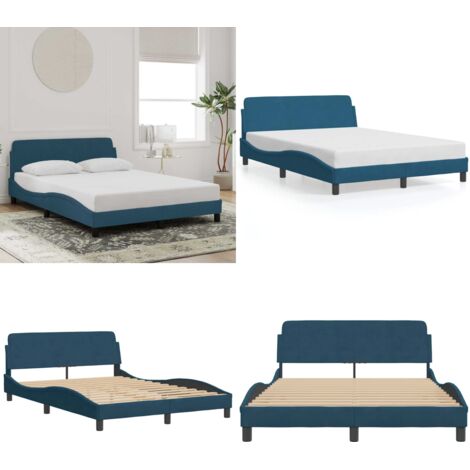 Giroletto con Testiera Dover Blu 140x200 cm in Velluto - Letto con testiera - Letto in velluto