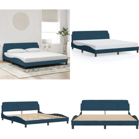 Giroletto con Testiera Dover Blu 180x200 cm in Velluto - Letto con testiera - Letto in velluto