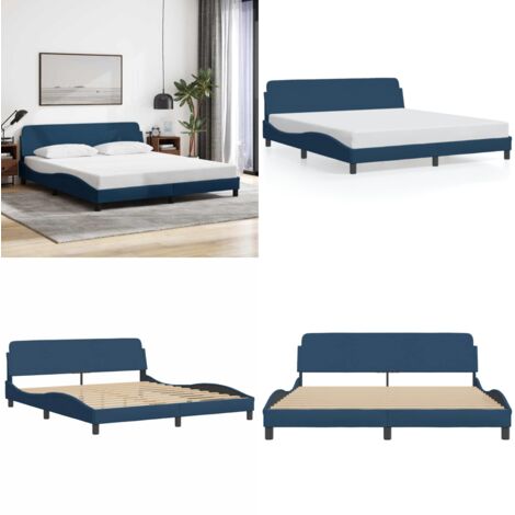 Giroletto con Testiera Dover Blu 180x200 cm Tessuto - Letto con testiera - Materasso per letto