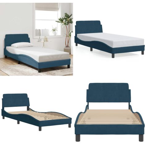 Giroletto con Testiera Dover Blu 80x200 cm in Velluto - Letto con testiera - Letto in velluto
