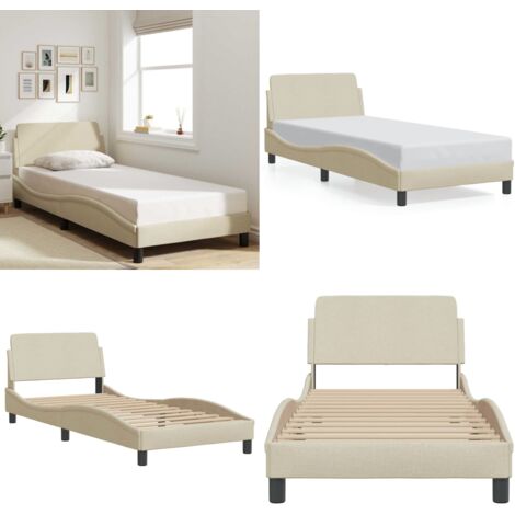 Giroletto con Testiera Dover Crema 90x190 cm Tessuto - Letto con testiera - Materasso letto