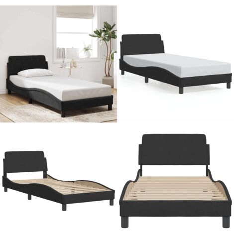 Giroletto con Testiera Dover Nero 90x190 cm Velluto - Letto con testiera - Materasso
