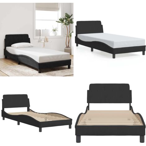 Giroletto con Testiera Dover Nero 90x200 cm Velluto - Materasso - Letto con testiera