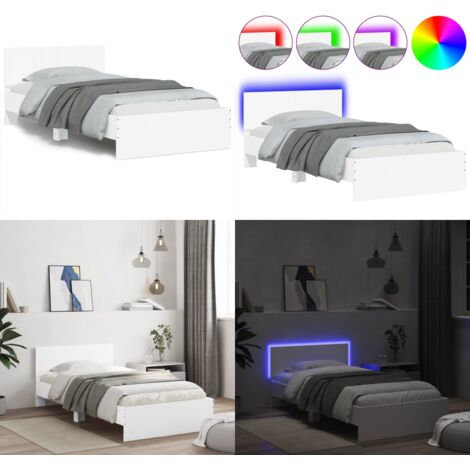 Giroletto con Testiera e LED Bianco 100x200 cm - Letto con luci LED - Letto con testiera e luci
