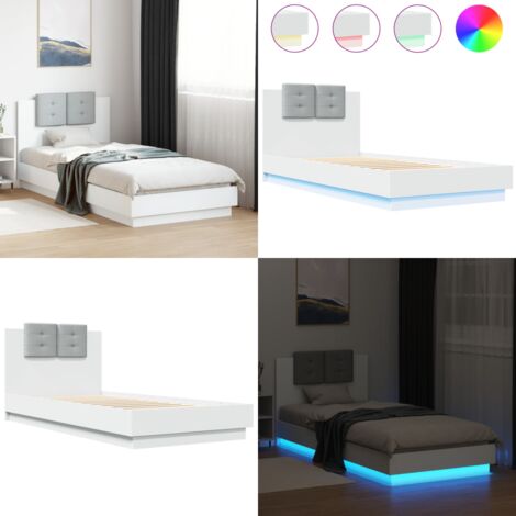 Giroletto con Testiera e LED Bianco 100x200 cm - Luci LED - Letto con luci RGB