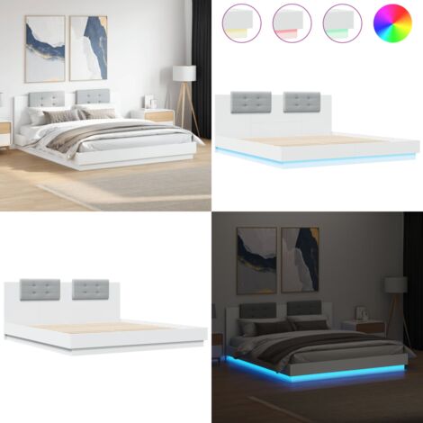 Giroletto con Testiera e LED Bianco 160x200 cm - Letto con luci LED - Letto con testiera e luci RGB