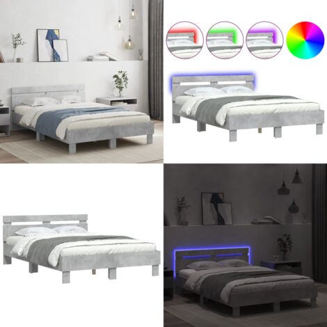 Giroletto con Testiera e LED Grigio Cemento 120x190 cm - Luci LED RGB - Letto con testiera