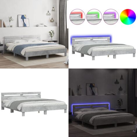 Giroletto con Testiera e LED Grigio Cemento 200x200 cm - Luci LED RGB - Letto con testiera