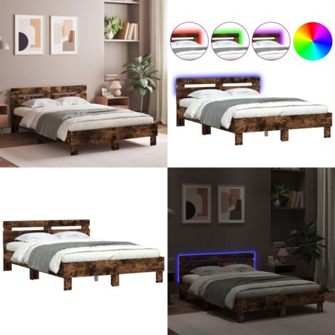 Giroletto con Testiera e LED Rovere Fumo 120x190 cm - Luci LED - Letto con luci RGB