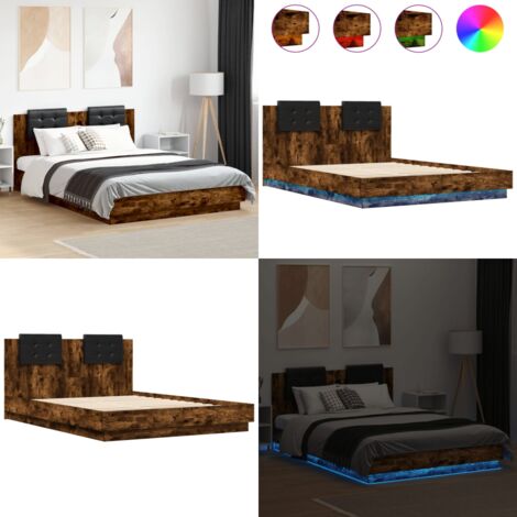 Giroletto con Testiera e LED Rovere Fumo 120x200 cm - Luci LED - Letto con luci RGB