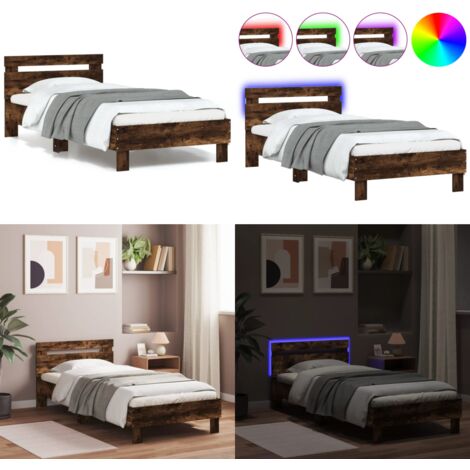 Giroletto con Testiera e LED Rovere Fumo 90x190 cm - Letto con luci LED - Letto con testiera e luci