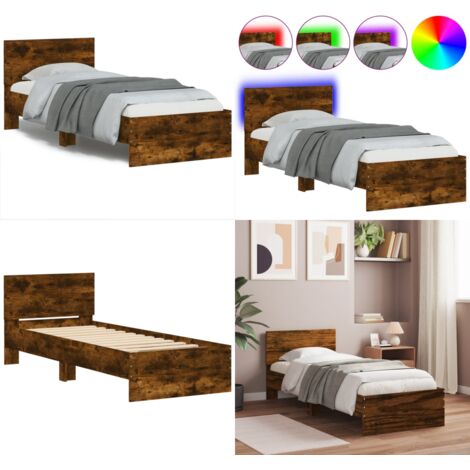 Giroletto con Testiera e LED Rovere Fumo 90x190 cm - Letto con luci LED - Letto con testiera e luci