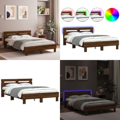 Giroletto con Testiera e LED Rovere Marrone 120x190 cm - Letto con luci LED - Letto con testiera e luci