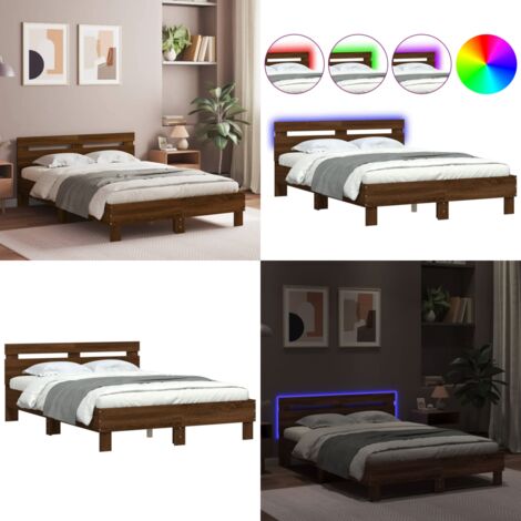 Giroletto con Testiera e LED Rovere Marrone 120x200 cm - Luci LED - Letto con luci RGB