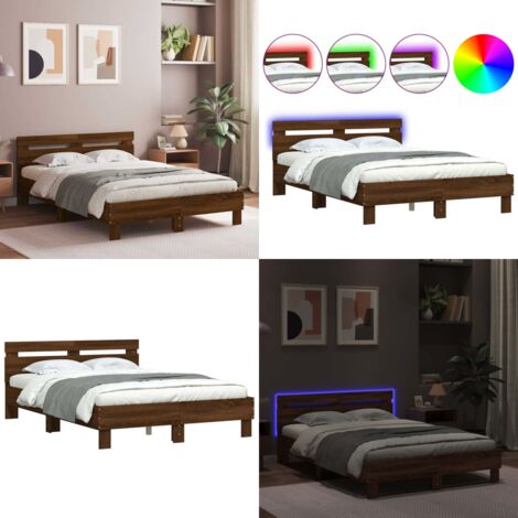 Giroletto con Testiera e LED Rovere Marrone 135x190 cm - Letto con luci LED - Letto con LED RGB